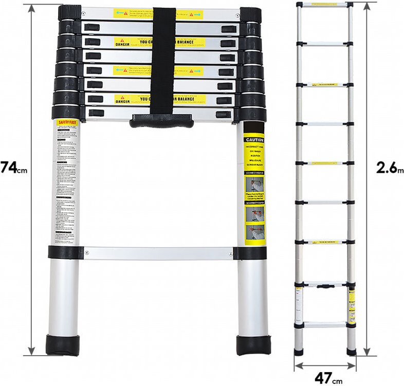 Randaco Teleskopleiter Alu 2.6m Stehleiter Mehrzweckleiter Alu Anlegeleiter Multifunktionsleiter Ausziehleiter