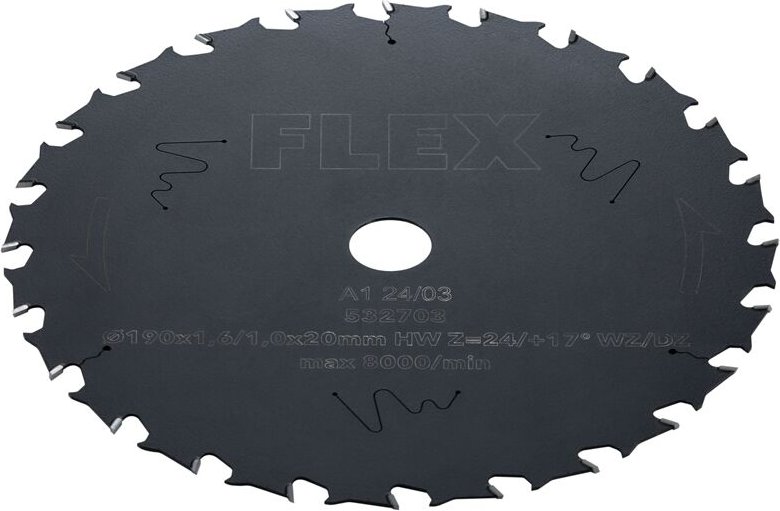 Flex Standard Kreissägeblatt mit Wechselzahn D190x1,6/1,0x20 HW Z=24/+17° WZ/DZ