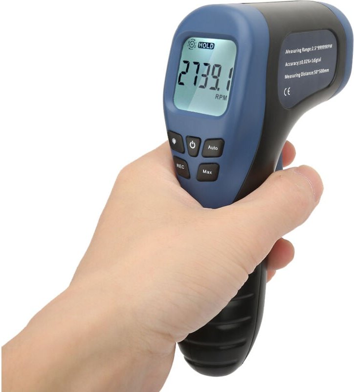 9V Drehzahlmesser 2,5–99999 U/min, berührungsloser digitaler Drehzahlmesser, Messabstand 50–500 mm, Handdrehzahlmesser