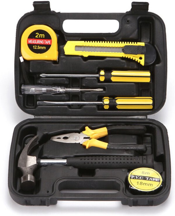 Kleiner Werkzeugkasten für Einzelpersonen, universelles Set mit 9 kleinen Handwerkzeugen für den Haushalt mit Aufbewahru...