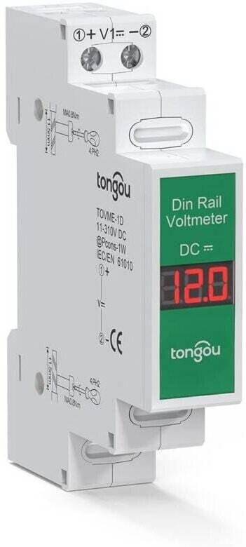 DIN-Schienen-Spannungsmesser DC 11–310 V, digitales DIN-Schienen-Voltmeter, Gleichspannungsprüfer, DIN-Voltmeter zur Ste...