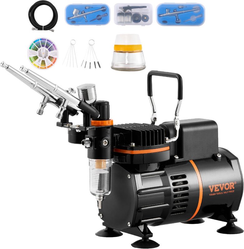 Airbrush-Set, Luftkompressor mit Doppellüfter, professionelles Airbrush-System-Set mit 3 Airbrushes, Halter, Farbmischra...