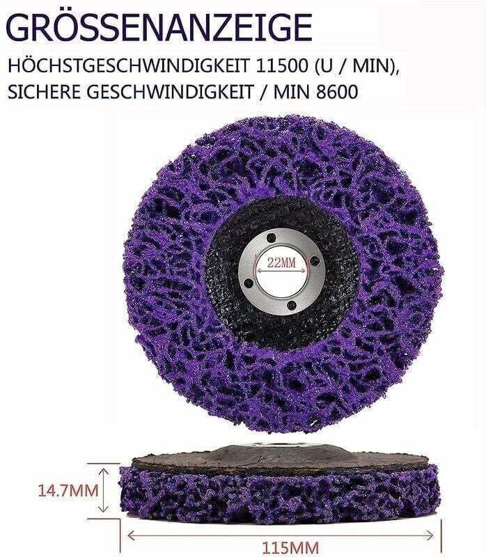 Set mit 5 violetten Reinigungsscheiben, Schleifscheiben, 115 x 22 mm Schleifscheiben für Oberflächenbearbeitung und Lack...