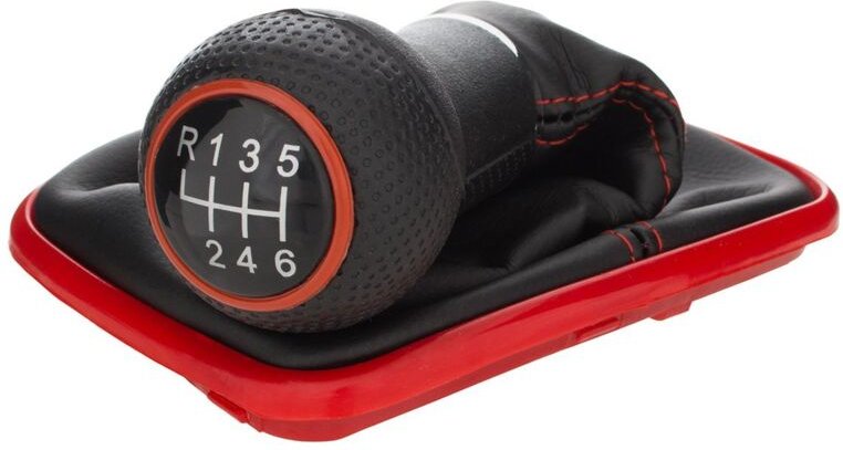 VW Golf IV 97-06 Schaltknauf + Schaltsack mit rotem Rahmen, 6-Gang, 12 mm