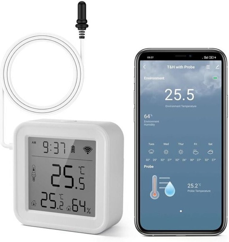 Digitales Innen-/Außenthermometer mit WLAN, Hygrometer und Alarm – ideal für Kühlschrank, Gefrierschrank und Aquarium