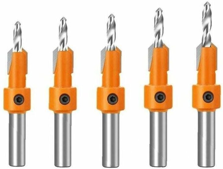 Vtizikl 8mm Shank HSS Countersink Drill Bit Set with Stop Collars Woodworking Countersink Bit Hole Puncher Tools 5PCS