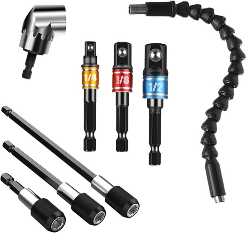 8-teiliges Bohrverlängerungsset, 1 flexibler Verlängerungsschraubendreher und flexibler 105°-Schraubendreher, 3 drehbare...