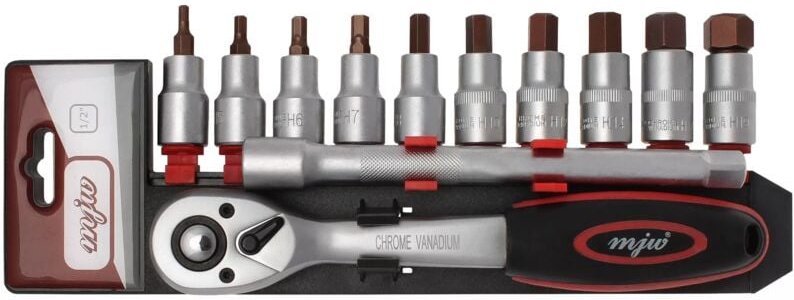 MJW-Satz aus 1/2-Zoll-HEX-Steckschlüsseleinsätzen mit Ratsche und Verlängerung