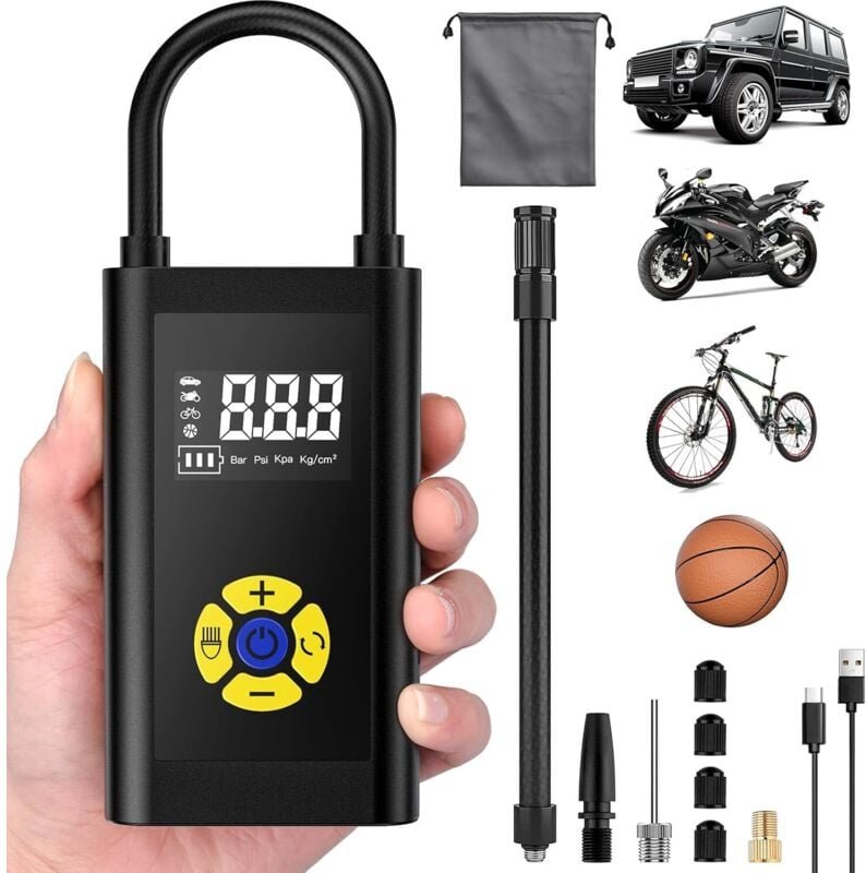 Tragbarer Luftkompressor, neue Version 2025, Mini-Auto-Reifenfüllpumpe mit digitalem LCD-Display, 150 PSI, USB-C-Ladeans...