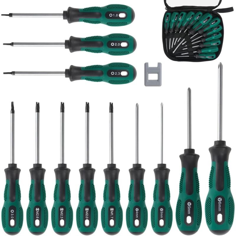 12-teiliges magnetisches Reparaturschraubendreher-Set in U-/Dreieck-/Y-Form mit Werkzeugtasche und Magnetisierer