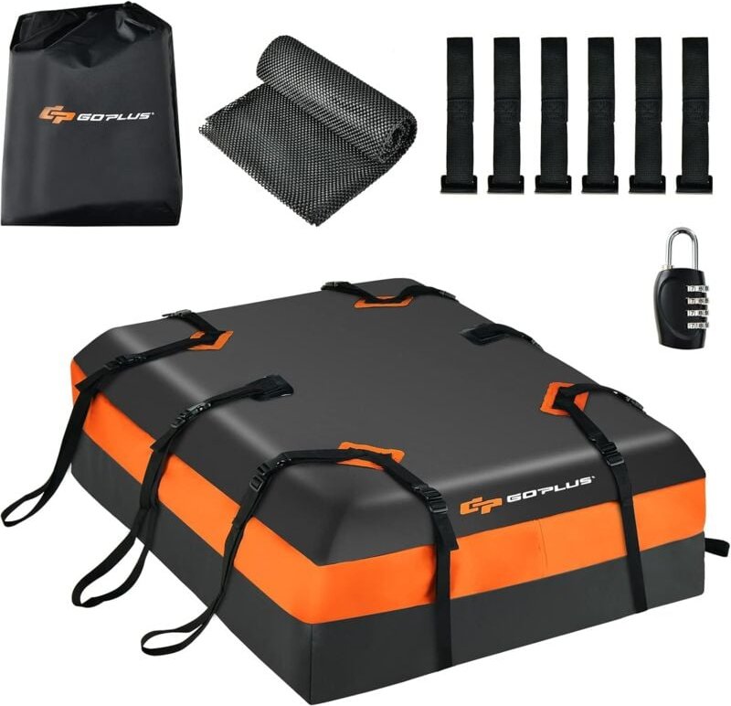 GOPLUS 424L Auto Dachbox, Faltbare & wasserdichte Dachtasche mit Anti-Rutsch-Matte, Schloss & 6 Türhaken, Dachkoffer für...