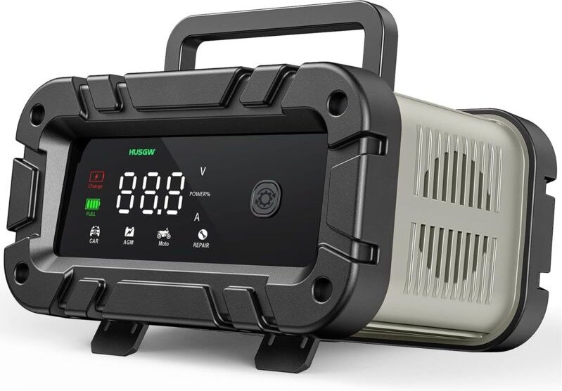 Intelligentes 12V/24V-Batterieladegerät, Kfz-Batterieladegerät mit automatischer Reparaturfunktion und LCD-Display, Wart...