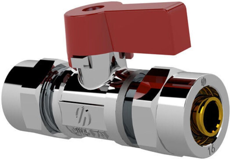 ARCO MINI gerades Ventil für Mehrschichtrohre 16 x 16 roter Griff 868035