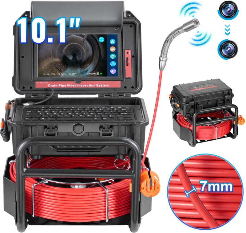 Kanalkamera, 165 Fuß/50 m groß, selbstnivellierende Abflusskamera mit 10,1-Zoll-Touchscreen, 512-Hz-Sender und Entfernun...