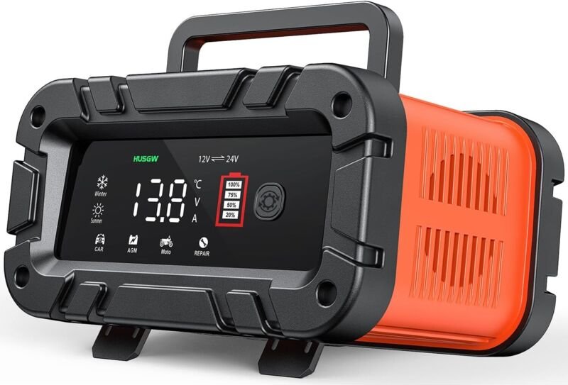 Intelligentes 12V/24V-Batterieladegerät, Kfz-Batterieladegerät mit automatischer Reparaturfunktion und LCD-Display, Wart...