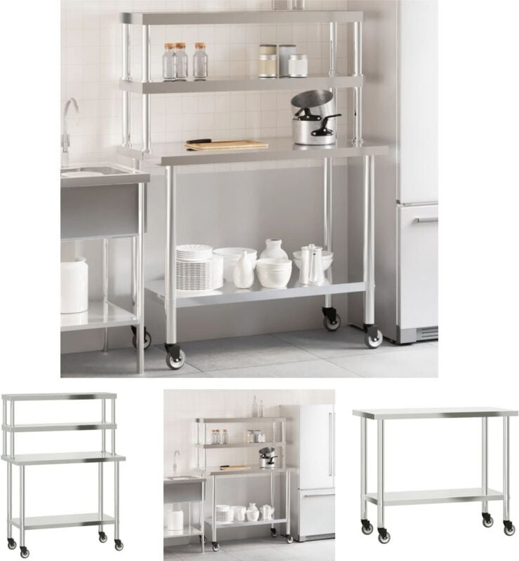 The Living Store - Küchen-Arbeitstisch mit Aufsatzboard 110x55x150 cm Edelstahl - Gastronomie
