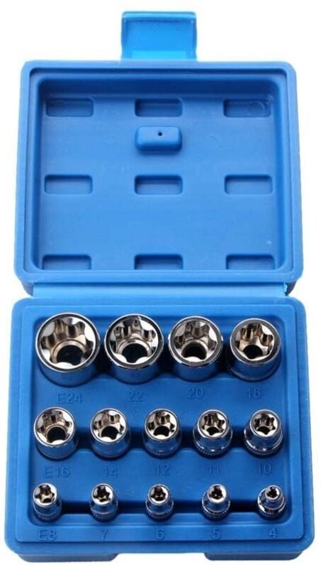 E-star E4-E24 14-teiliger Torx-Steckschlüsselsatz (weiblich), pflaumenförmige E-Torx-Steckschlüssel (6-kant)/Kunststoffk...