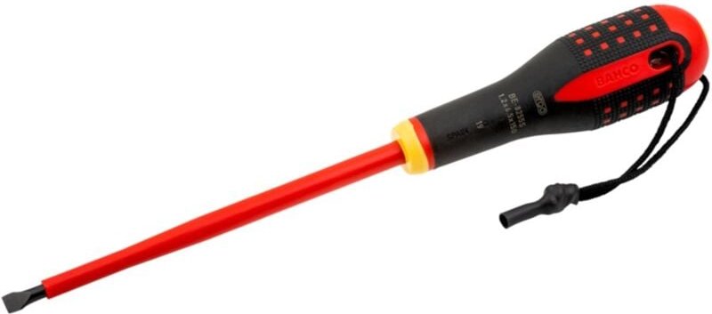 Bahco Isolierter ERGO Schlitzschraubendreher mit Kevlar-Sicherheitsschnur, 0,8 x 4 x 100 mm