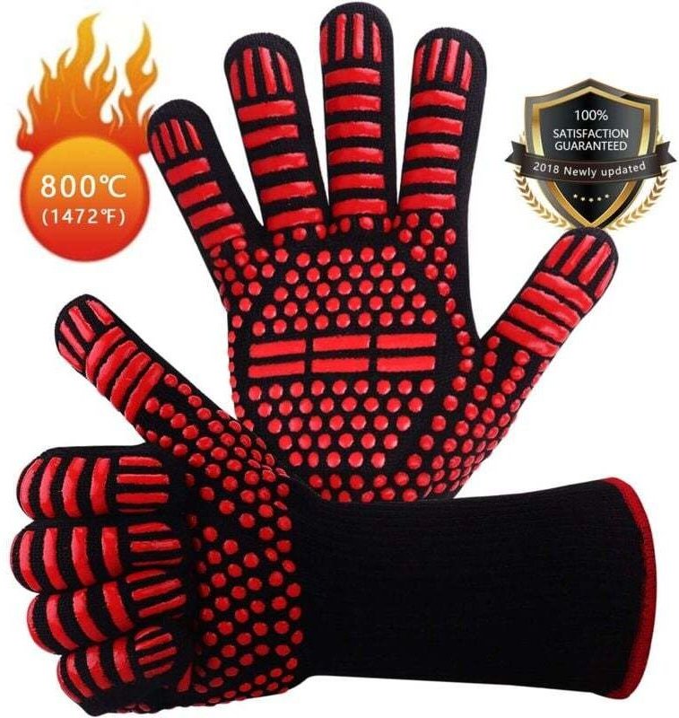 Rutschfeste Silikon-Grillhandschuhe, EN407-konform, für Grill, Backofen, hitzebeständige Kochhandschuhe, Kaminhandschuhe...