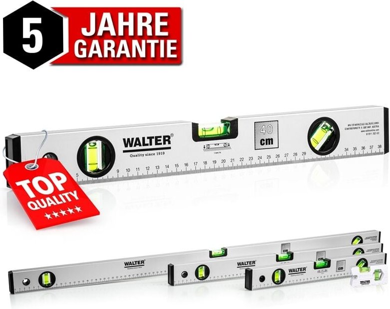 Walter Werkzeuge - walter Wasserwaagen Set mit 3 Libellen Längen 40, 60, 100 cm + Miniwasserwaage
