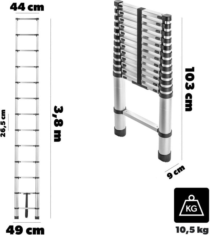 KADAX Alu-Teleskopleiter HOME 3,8m 13 Sprossen