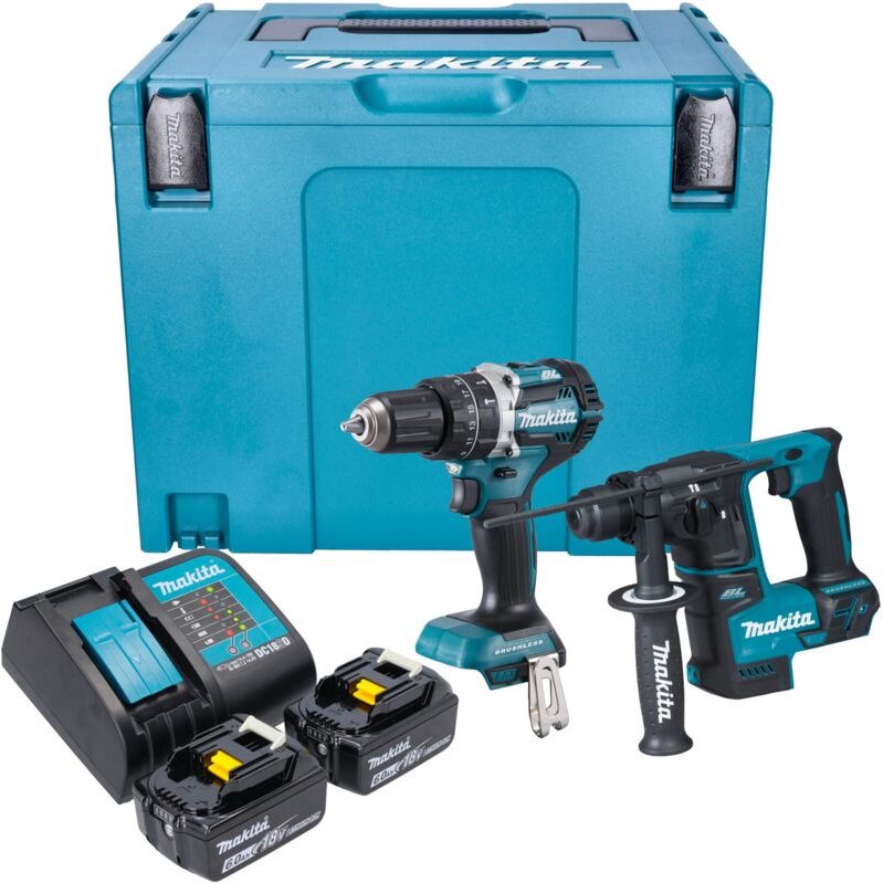 Makita DLX 2278 SGJ Akku Kombo Kit + DHP 484 Schlagbohrschrauber 54 Nm + DHR 171 Bohrhammer 1,2 J + 2x Akku 6,0 Ah + Lad...
