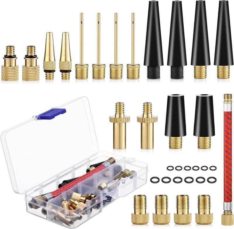 Fahrradpumpendüse, 33-teiliges Ballonaufblasdüsen-Set, DV SV AV Fahrradpumpenadapter mit Aufbewahrungsbox, Ventiladapter...