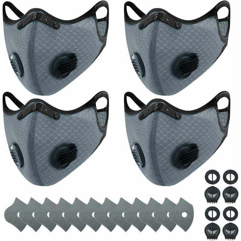 4 wiederverwendbare, atmungsaktive Sport-Staubmasken + 12 Aktivkohlefilter, geeignet für Outdoor-Aktivitäten, Holzarbeit...