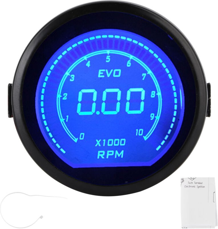 2-Zoll-LCD-Digital-Drehzahlmesser mit Drehzahlanzeige (blau/rot) für die EVO-Serie, universell für 12-V-Fahrzeuge.