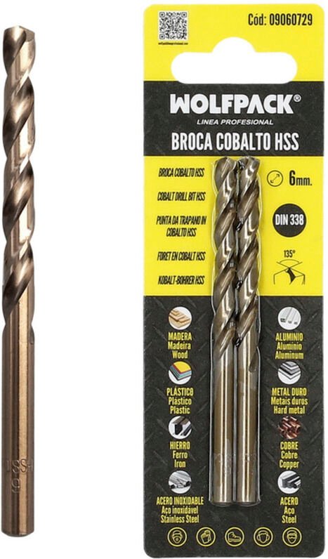 Kobalt hss zylindrischer Bohrer 6,00 mm. Blister 2 Einheiten.