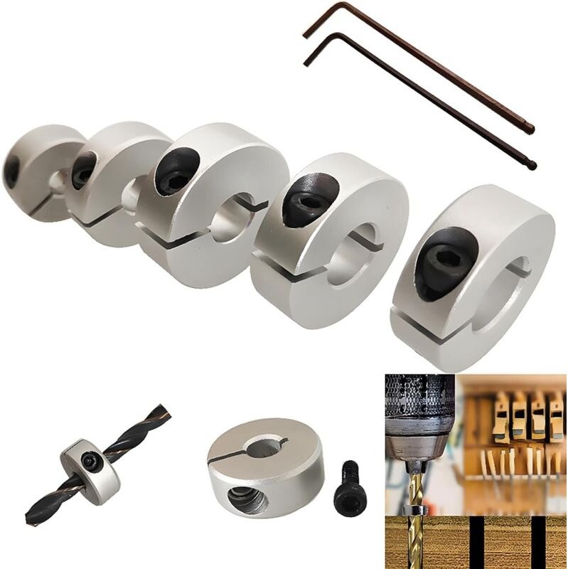 1 Set verstellbarer Tiefenanschlag-Bohrer für Holz, 6 mm, 8 mm, 10 mm, 12 mm, 14 mm + 2 Innensechskantschlüssel