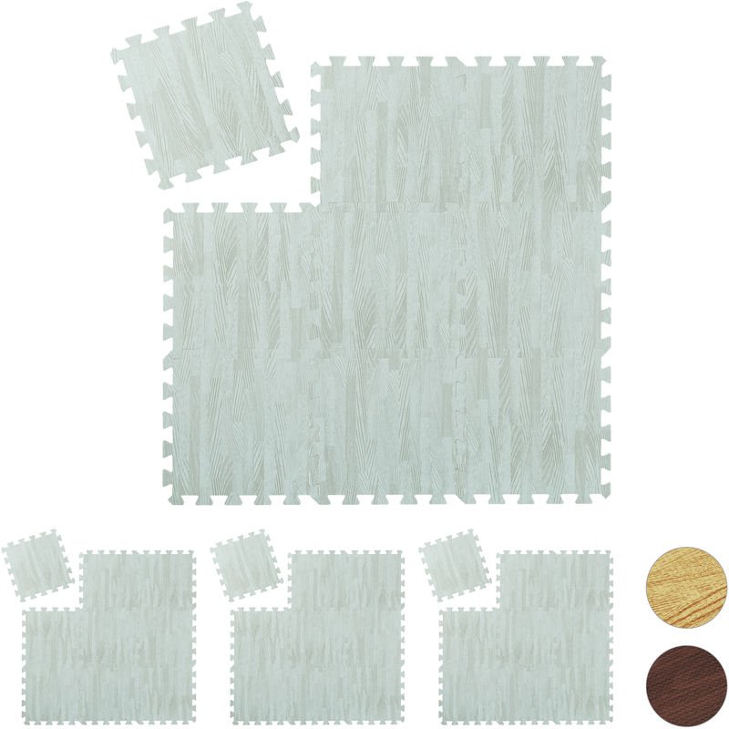 36 x Bodenschutzmatte, Puzzlematten für Sport und Fitnessgeräte,ca. 3,4 m², EVA Schaumstoff, BPA-frei, Holzoptik, weiß