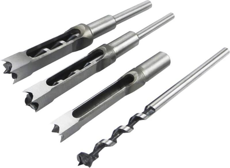 Set mit 4 Vierkantbohrern für die Holzbearbeitung, Stahl-Stechbeitel, Lochsäge, Elektrowerkzeuge für Schreiner, Durchmes...