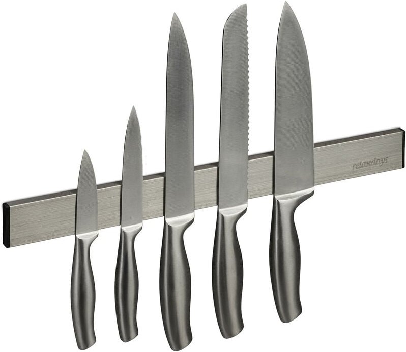 Relaxdays - Magnetleiste Edelstahl, selbstklebend, 40 cm lang, Wand Magnetschiene für Messer & Werkzeug, silber/schwarz