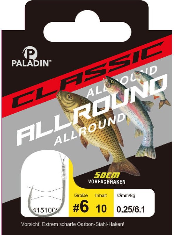 Paladin Allroundhaken gebunden Größe 6 50 cm 10 Stück gunsmoke Angelhaken