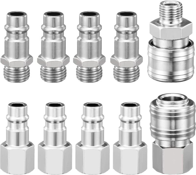 Schnellkupplung für Druckluft, 1/4" EU-Schnellkupplung für Druckluft, Anschluss für Druckluftpistole/Druckluftkompressor...