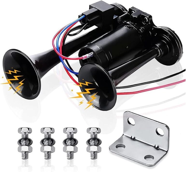Hupen-Set, 12 v, 150 db, Auto-Lufthupe, Super Laut, 2 Trompeten, Zughupen-Set mit Kompressor für LKWs, ZüGe, Boote, Schw...