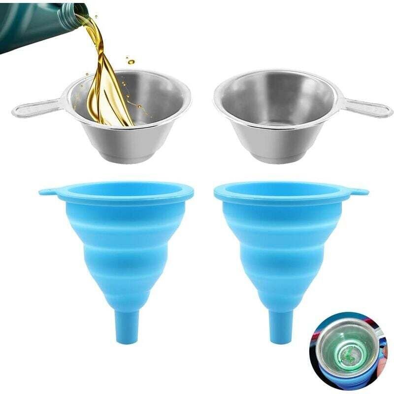 4-teiliges Trichterfilter-Set für Harz-3D-Drucker, 2 zusammenklappbare Silikontrichter + 2 Filter