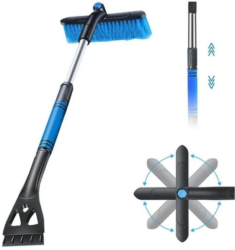 2-in-1 Auto-Eiskratzer mit Besen, Eiskratzer und Schneebesen, 360°-Bürstenkopf, rutschfester Schaumstoffgriff, für Auto,...