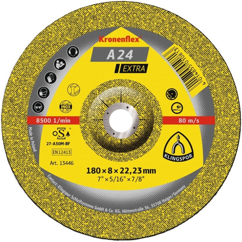 Klingspor A 24 EX Schruppscheiben, 180 x 8 x 22,23 mm gekröpft 10 Stk