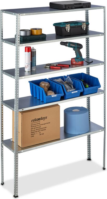 Schwerlastregal, Traglast 250 kg, 5 Ebenen, HxBxT: 185 x 100 x 30 cm, Keller & Garage, Stahl, verzinkt, silber - Relaxda...