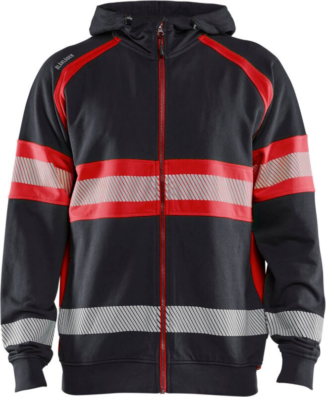 Thumbnail - Hochsichtbarer Kapuzen-Arbeits-Sweatshirt 3552 - Schwarz/Neonrot L