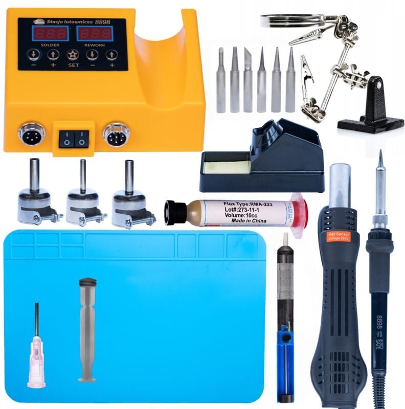 Rosfix Set Lötstation OH660 – 2-in-1 Heißluft & Kolben 60W LED-Display, 100–500 °C, 660 W inkl. Silikonmatte, Lötspitzen...