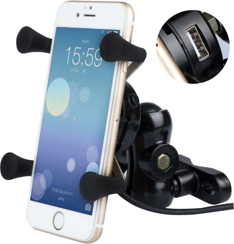 Motorrad-Handyhalterung, universelle 360° drehbare Aluminium-X-Grip-Motorrad-Handyhalterung mit 5 v 2,1 a USB-Ladegerät ...
