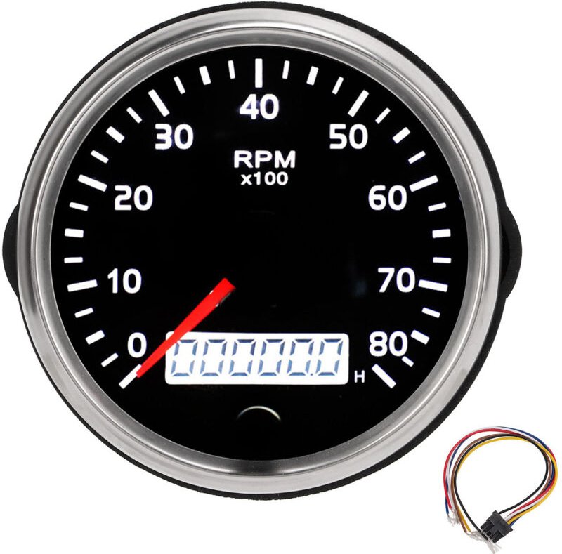 85-mm-Zeiger-Drehzahlmesser 0–8000 U/min mit LCD-Anzeige für Auto, LKW, Boot – Universelle Lösung für 9–32-V-Motoren