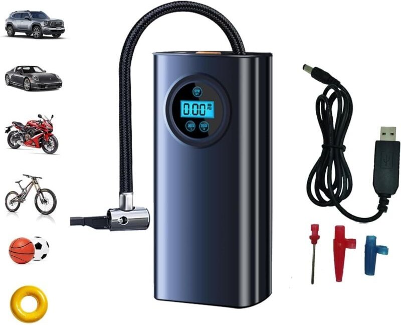 Tragbarer Luftkompressor mit 150 PSI - Autoreifen-Luftpumpe mit Manometer - Intelligente Ein-Klick-Pumpe für Auto, Motor...