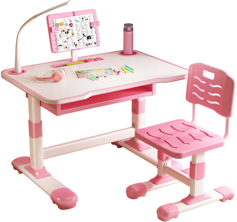 Flasidu - Kindertisch- und Stuhlset mit Stauraum - Kinder-Schreibtisch - 73×70×46 cm - Rosa