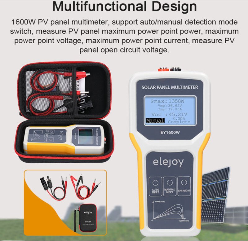 1600-W-Photovoltaik-Modul-Multimeter, Solar-MPPT-Tester, Leerlauf-Testgerät, Maximalstrommesser mit Anzeige und Verlauf