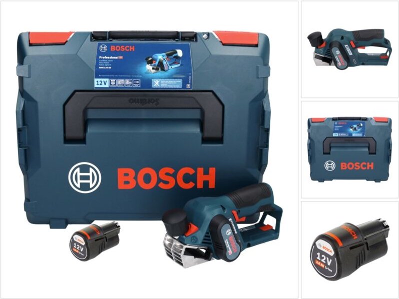 Bosch GHO 12V-20 Professional Akku Hobel 12 V Brushless + 1x Akku 3,0 Ah + L-Boxx - ohne Ladegerät