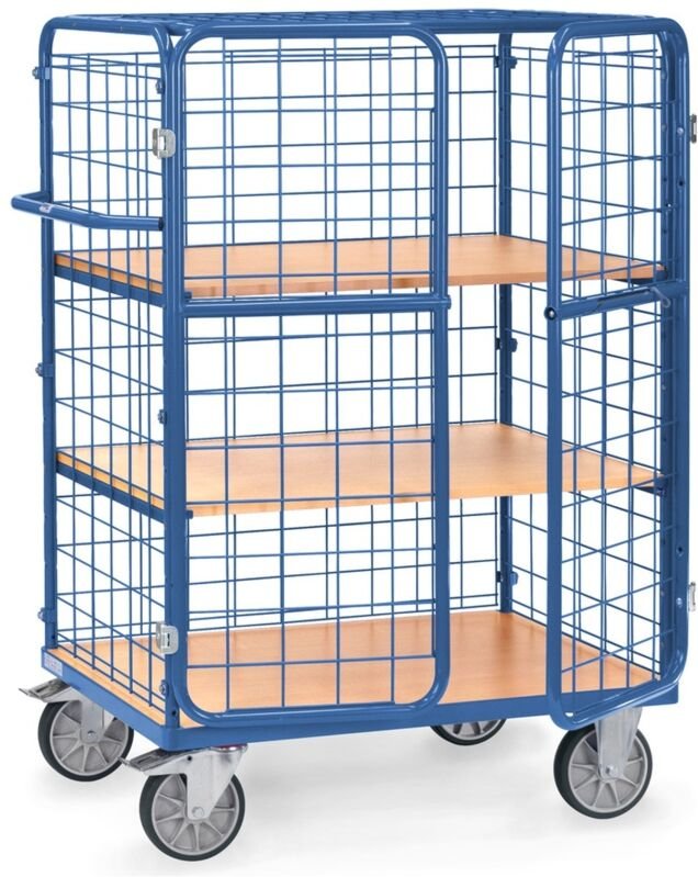 fetra Etagenwagen, Ladefläche 1000 x 700 mm, 1169 x 730 x 1552 mm (LxBxH), 1 fester und 2 lose Böden, mit Doppeltüre